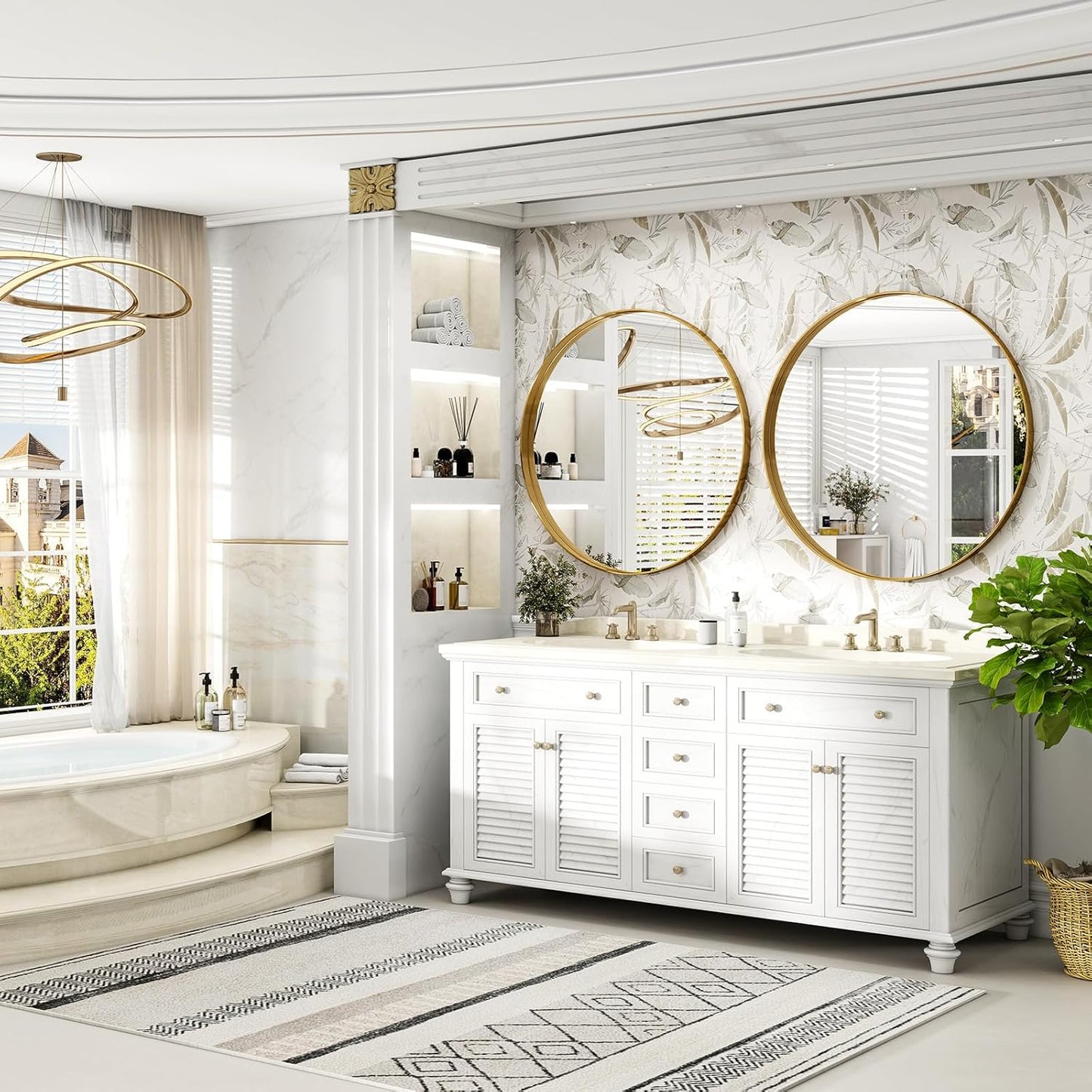 36 Inch Round Bathroom Mirror - Wall Mounted Circle Mirror with Metal Frame, Modern Mirror Suitable for Bathroom, Vanity, Entryway, Living Room, Wall Decor,Gold