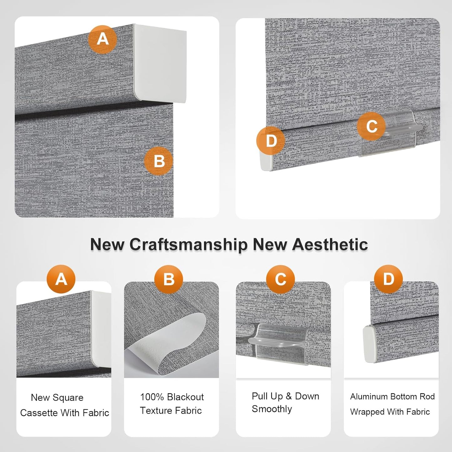 Persilux Blackout Roller Shades for Indoor Windows with Upgraded Cassette, Cordless Shades Window Blinds Pull Down for Doors, Easy to Install for Office/Living Room/Bedroom, Grey(40.5" W x 64" H)