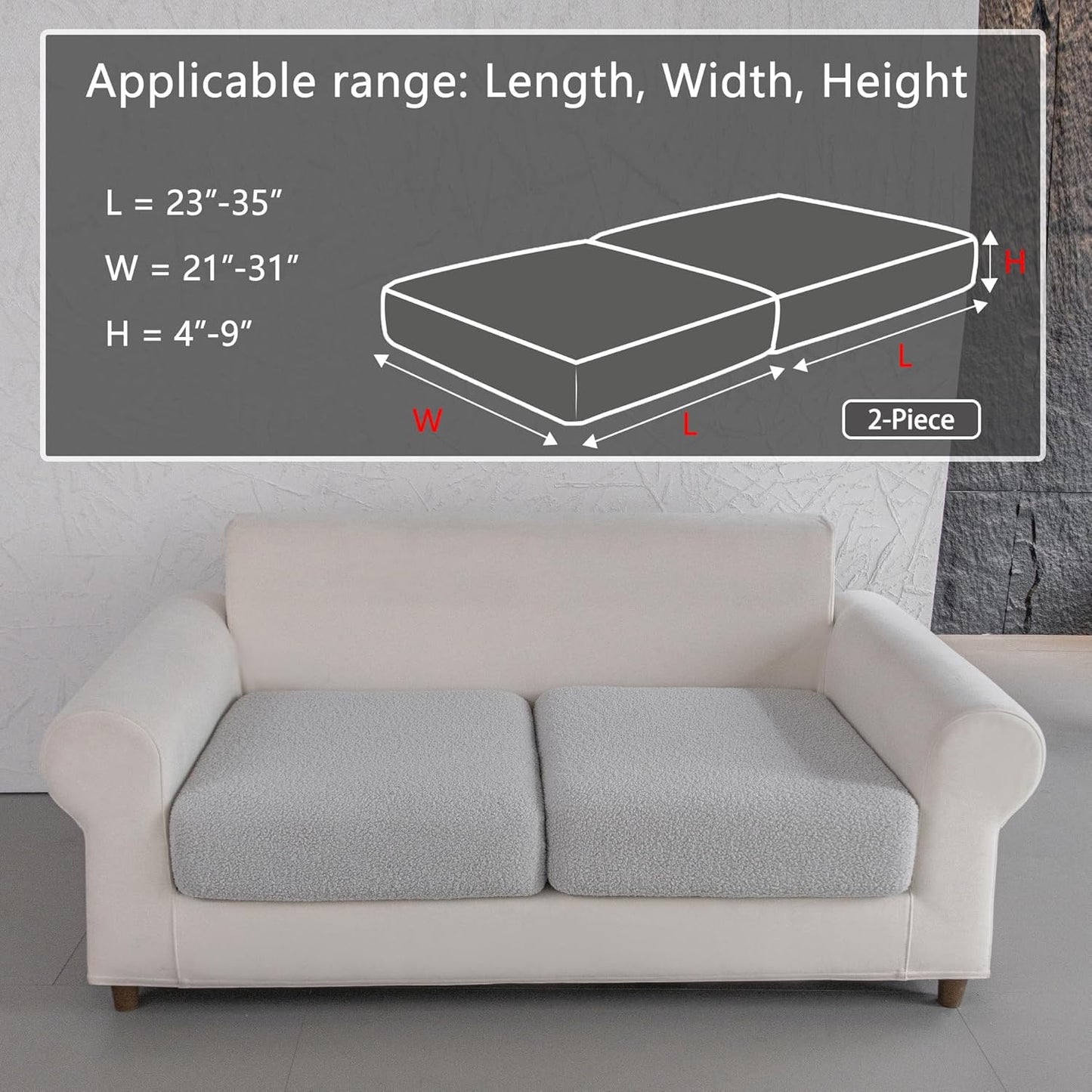 Couch Cushion Covers for Sectional Sofa, Stretch Soft Sofa Slipcovers Washable Wear-Resistant Universal Furniture Protector for Living Room(2 Seaters Covers, Light Gray)