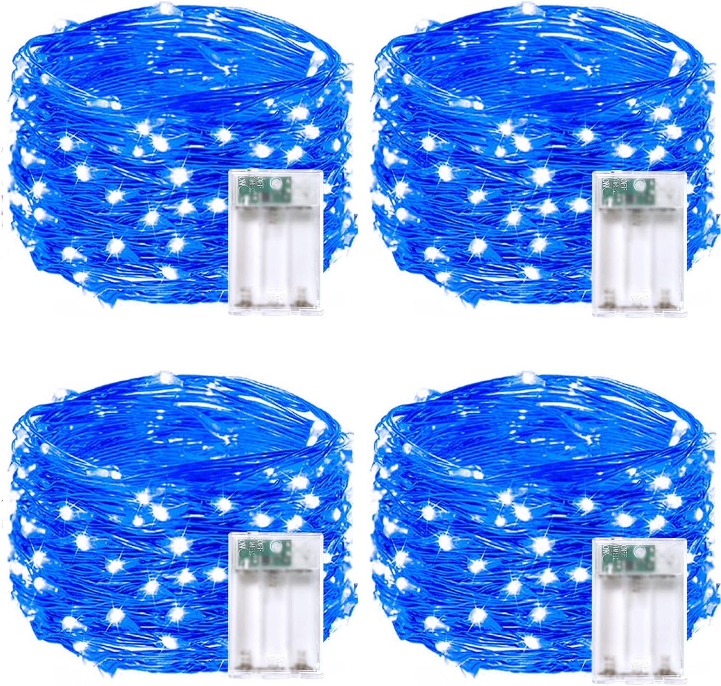 4 Pack 20FT 60LED Battery Operated Fairy Lights with Timer, Waterproof Battery String Lights Outdoor Indoor, Battery Twinkle Light for Bedroom Wedding Birthday Party Chirstmas (Blue)