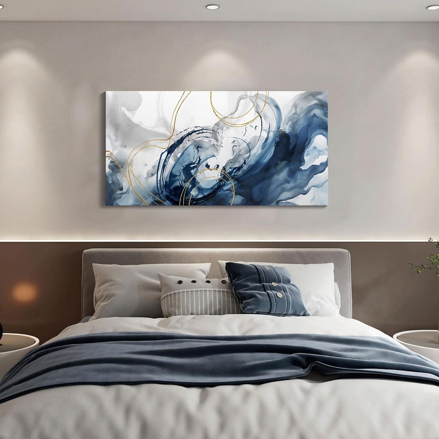 Mofutinpo Abstract Canvas Wall Art Blue Pictures for Living Room Wall Decoration Large Modern Wall Art Office Artwork Wall Decor Graffiti Paintings for Bedroom 24×48in