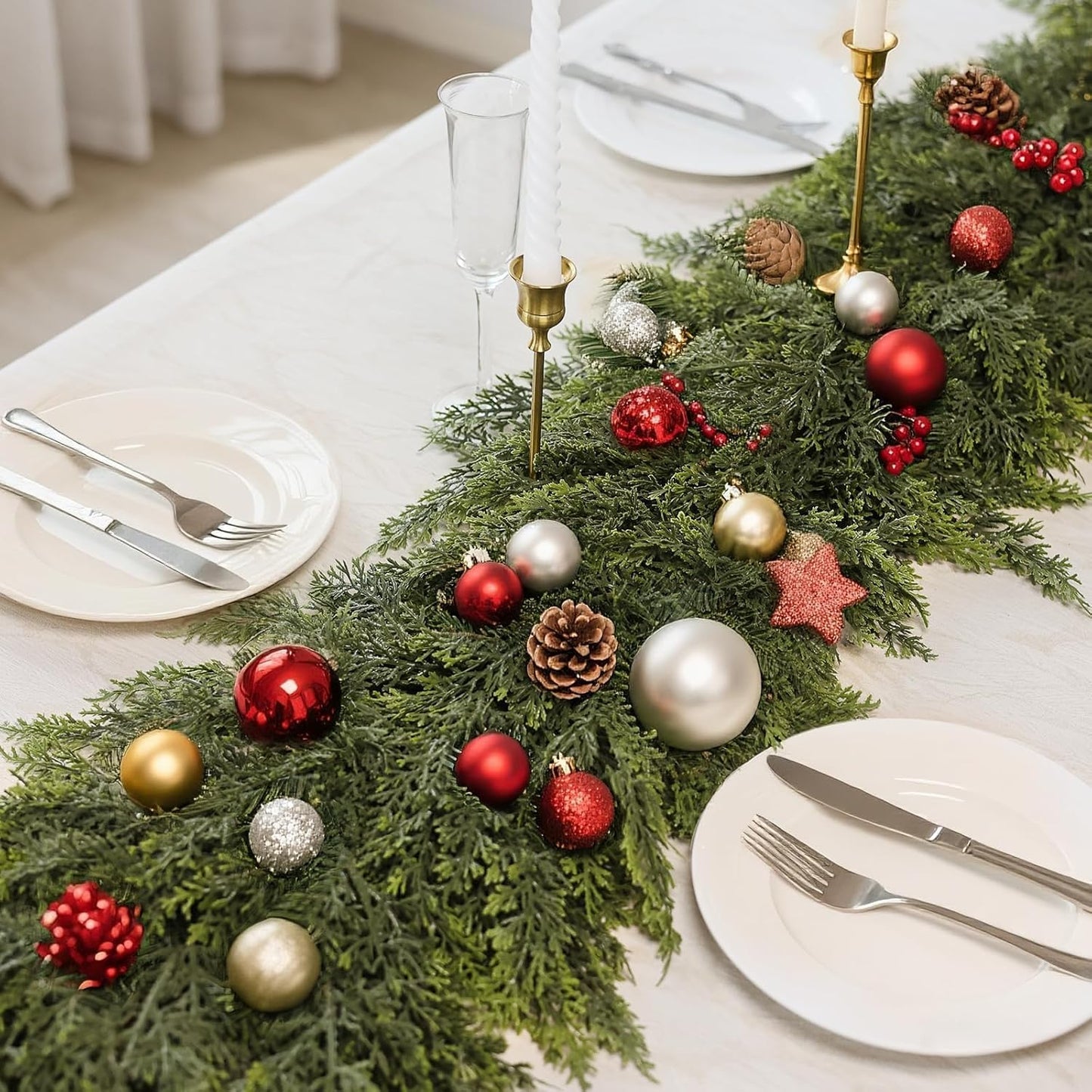 Real Touch Cedar Garland - Artificial Christmas Garlands Faux Green Cedar Fake Pine Needles Garland for Fireplace,Table, Stairs, Mantle, Window,Indoor Outdoor,Home,Holiday Decor(1 PCS,16 FT)