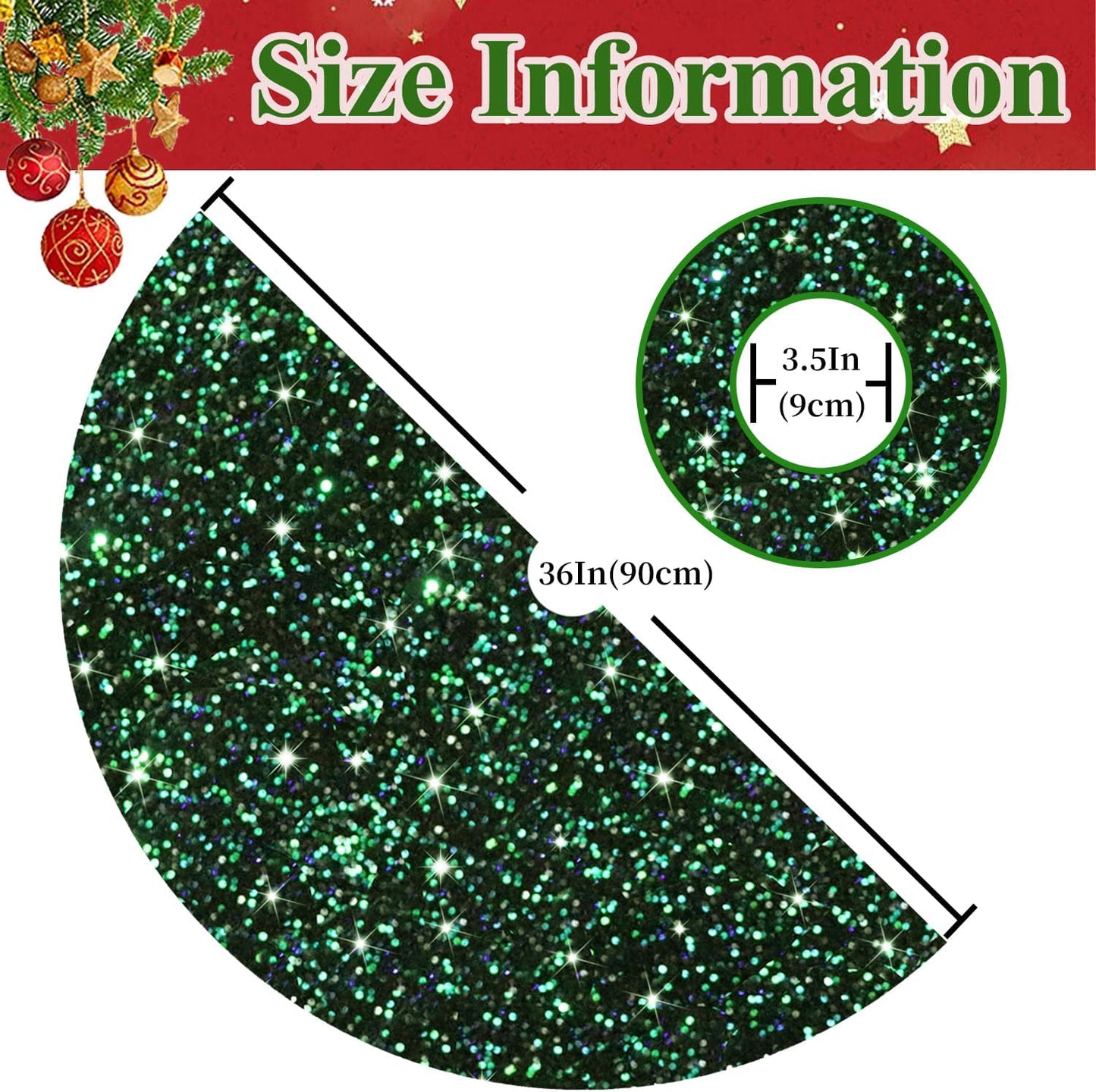 MODFUNS Green Christmas Tree Skirt Black Sparkly Tree Skirt 36 Inch Sequin Velvet Tree Skirts for Artificial Trees Glitter Xmas Tree Skirts Vintage Xmas Tree Collar for Christmas Home Supplies