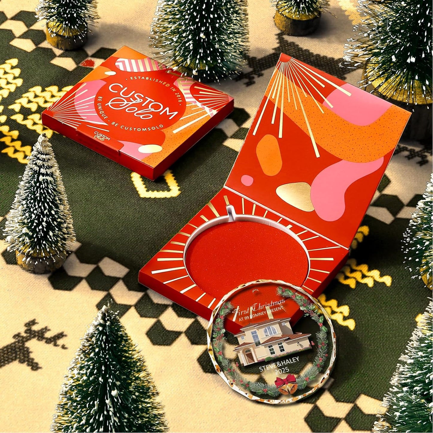 Bemaystar First Christmas in New Home Ornaments 2025–Personalized Crystal Ornament with Photo and Address–Custom Housewarming Gift Keepsake–Christmas Tree Decoration for Couples or Families