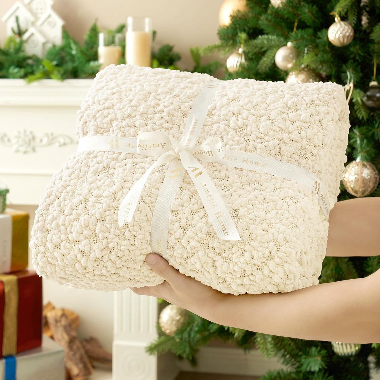 Amélie Home Knit Throw Blanket with Tassels for Couch, Luxury Boho Throw Blanket for Summer Ivory, 50"x60"