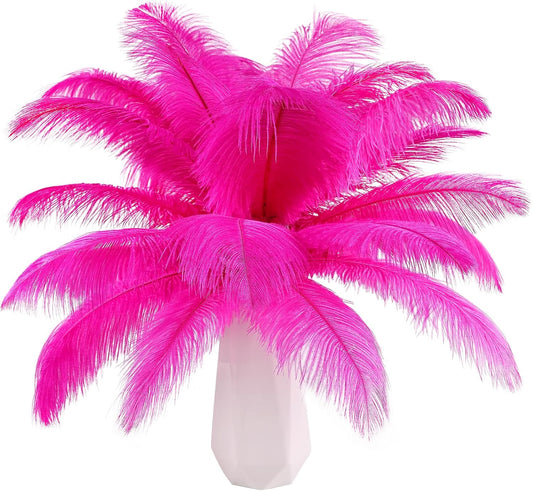 THARAHT Hot Pink Ostrich Feathers 12pcs Natural Bulk 8-10Inch 20cm-25cm for Crafts Wedding Party Centerpieces Easter Gatsbi and Home Decoration Feathers