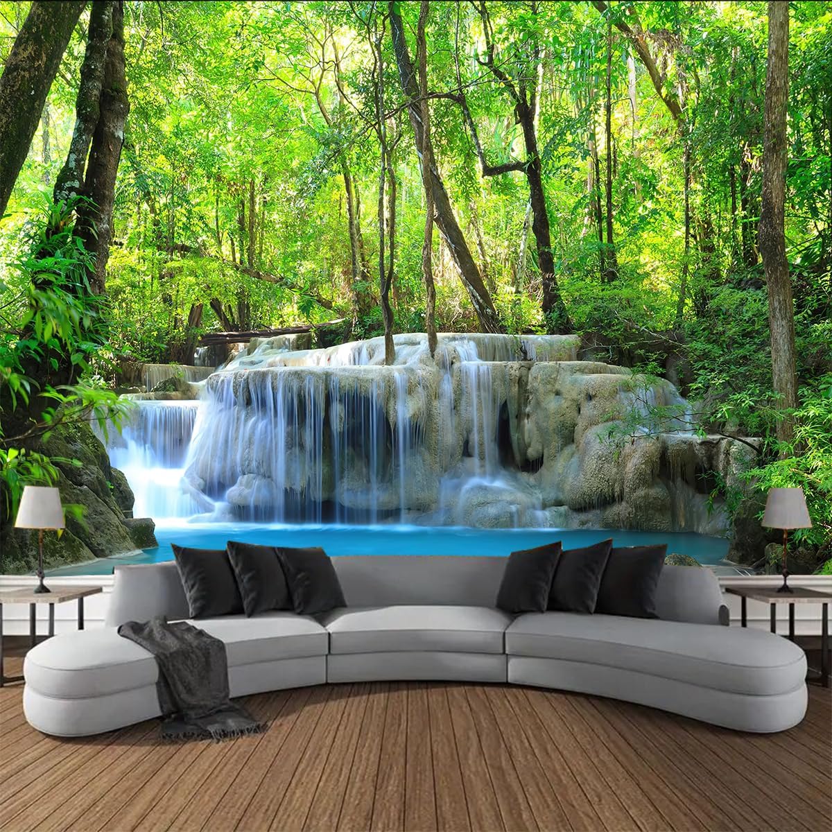 FENDROM Waterfall Tapestry Nature Stone River Forest Scenery Theme Print Landscape Jungle Wall Hanging for Living Room Party Beach Picnic Blankets Tablecloths Wall Decor