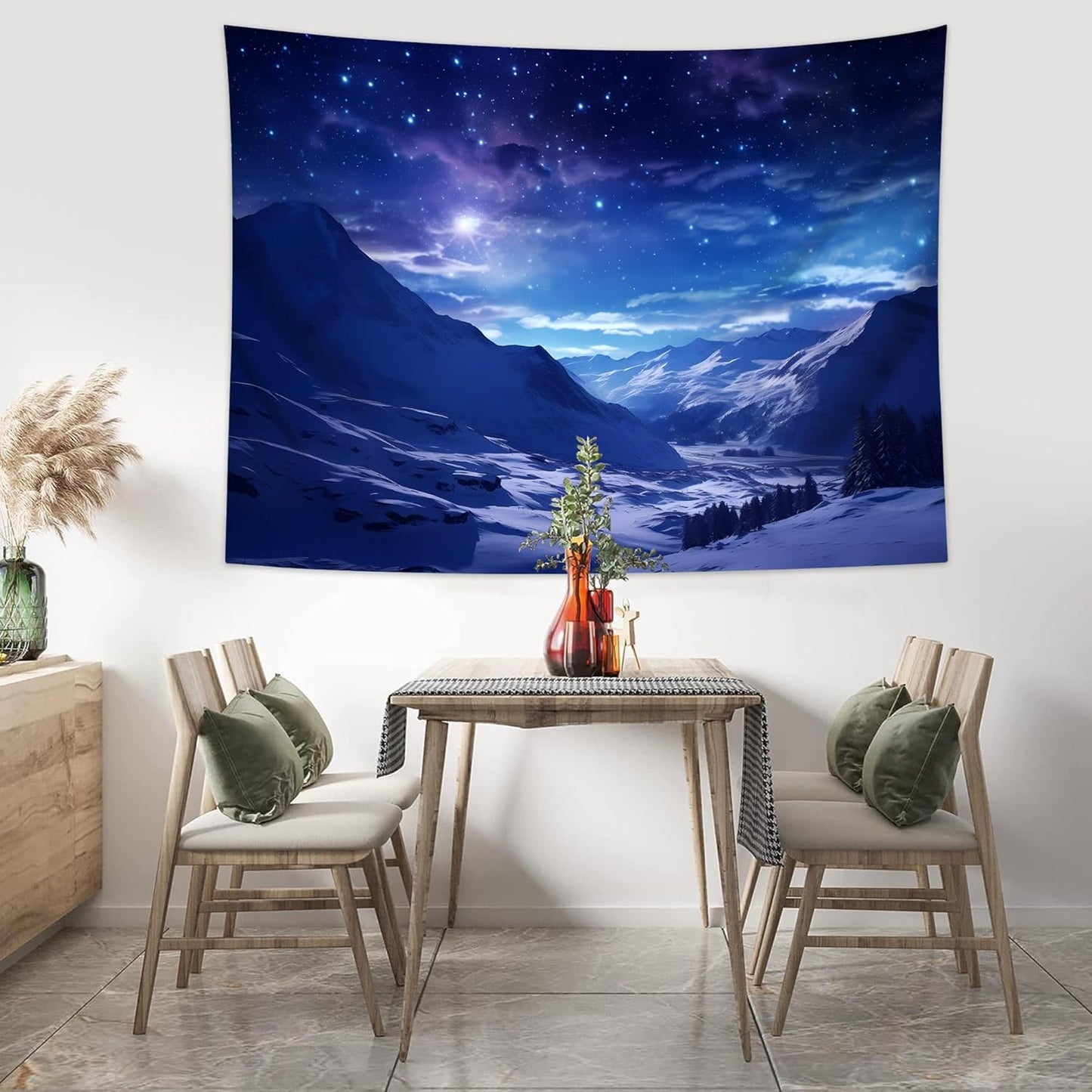 QGHOT Winter Tapestry Wall Hanging Snow Scene Backdrop Snow Mountain Wall Decor Blue Nature Landscape Snowy Large Tapestry for Bedroom Room Dorm, Large
