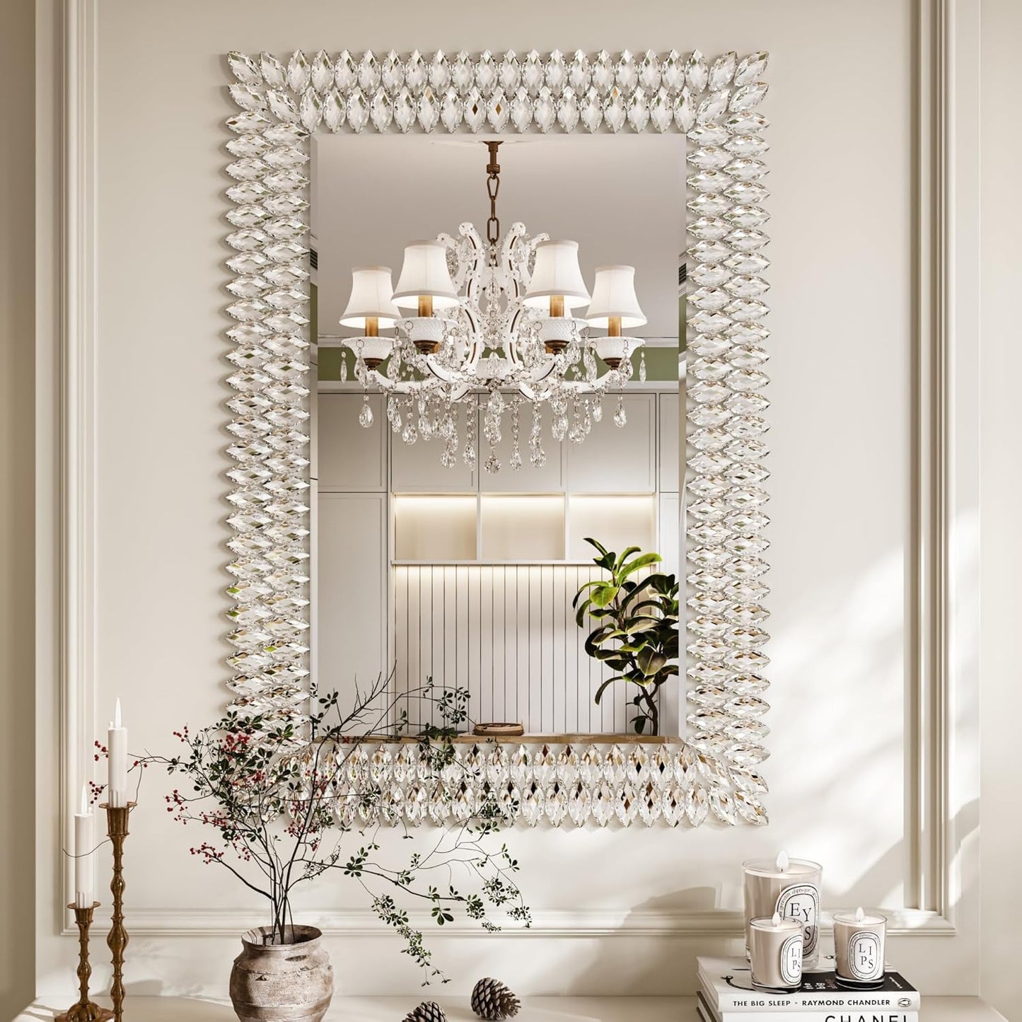 Kelly Miller Large Jeweled Mirror for Wall Decor, 28"x40" Luxury Sparkling Diamond Mirror Beveled Modern Wall Decoration for Bathroom, Living Room, Bedroom, Hallway, Entryway