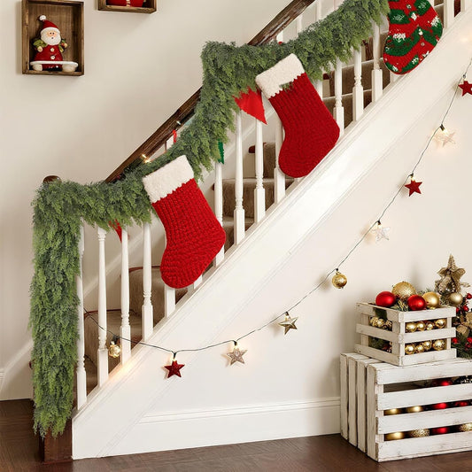 Real Touch Christmas Cedar Garland -16ft Artificial Garlands Faux Cedar Fake Pine Needles Garland for Fireplace,Table,Window,Stairs,Mante,Holiday Indoor Outdoor Xmas Decor(1PCS)