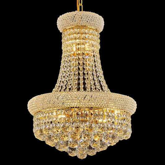 10 - Light Unique Empire Crystal Chandelier for Foyer Entryway Living Room Dining Room Bedroom Hallway Gold Finish