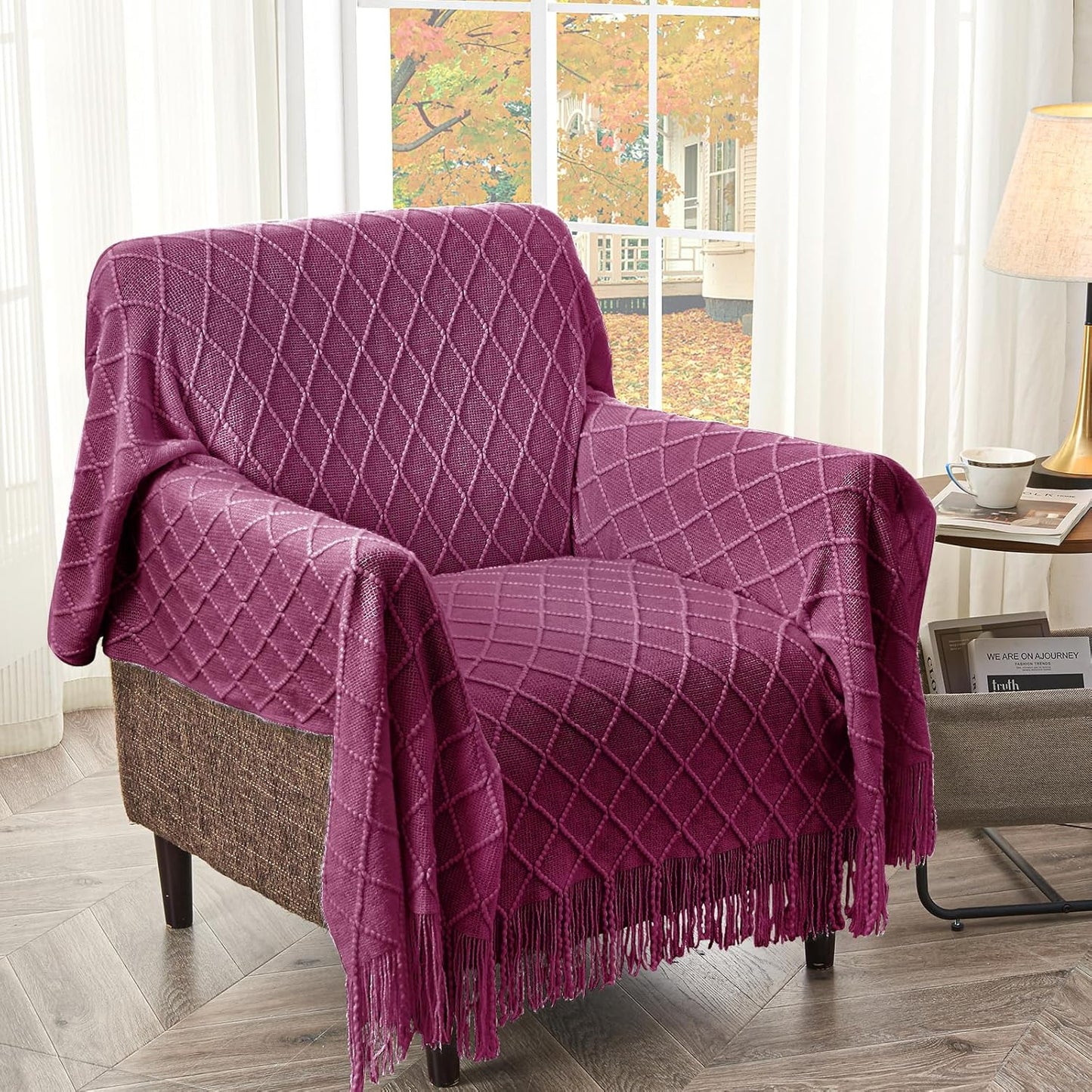 inhand Knitted Throw Blanket for Couch and Bed, Soft Living Room Home Decor Knitted Blanket with Tassel, Outdoor Lightweight Breathable Summer Blanket, Farmhouse Warm Woven Decorative, 50"x60"