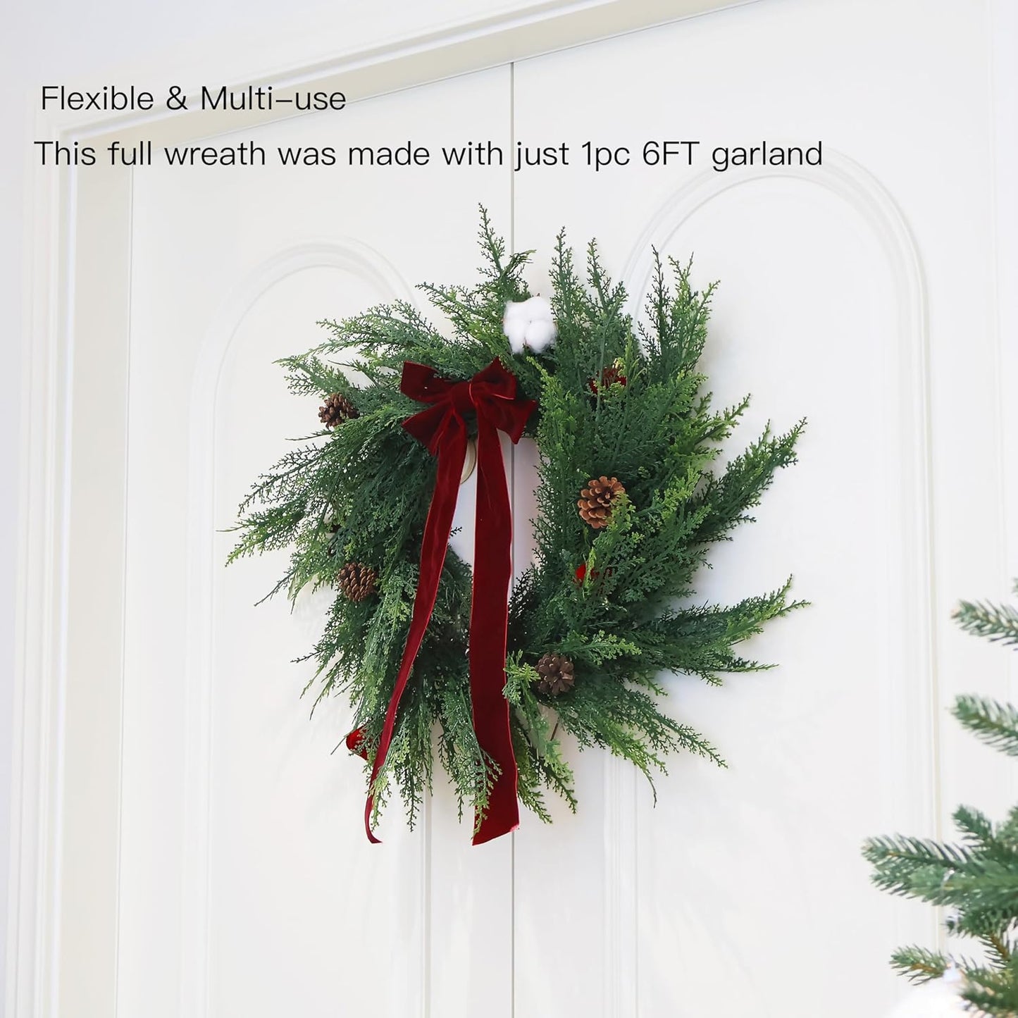 Christmas Cedar Garland Full Real Touch Artificial Green Faux Cypress Realistic Pine Garland for Mantle Fireplace Table Home Decoraiton 5FT