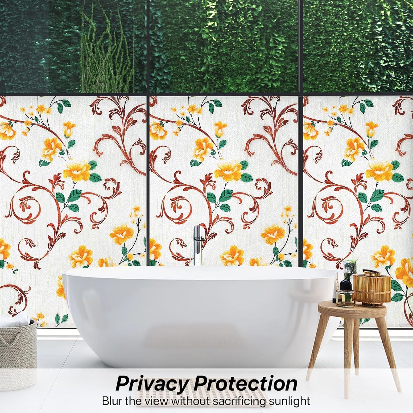 Niviy Stained Glass Window Privacy Film with Installation Tools, 3D Frosted Glass Window Decals UV Protection Sun Blocking Static Clings Non Adhesive Glass Stickers for Home 17.5 x 118 inch