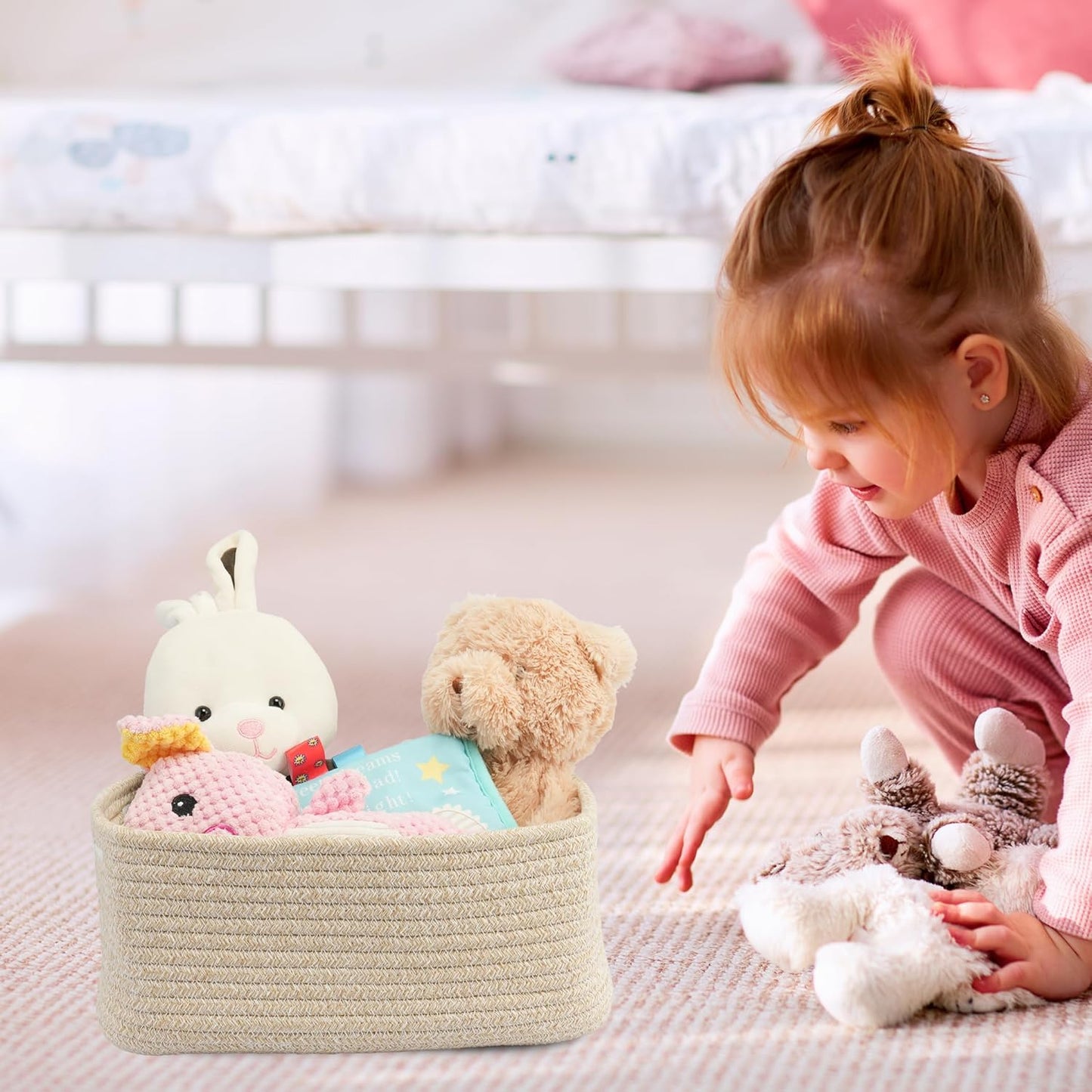 Small Woven Storage Baskets 12“X8”X5“ Decorative Rope Bins for Organizing Shelves, Closets, and Toys, Empty Gift Baskets, Cute Organizer Basket for Home and Office (oatmeal, regular)