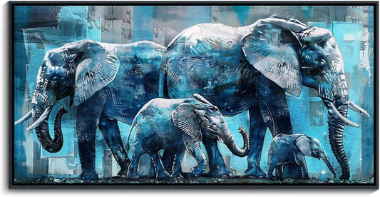 Elephant Canvas Wall Art - Framed Oil Painting Style with Black Wood Frame, Jungle Animal Decor for Living Room, Bedroom & Office 30x60 Inches - Ready to Hang