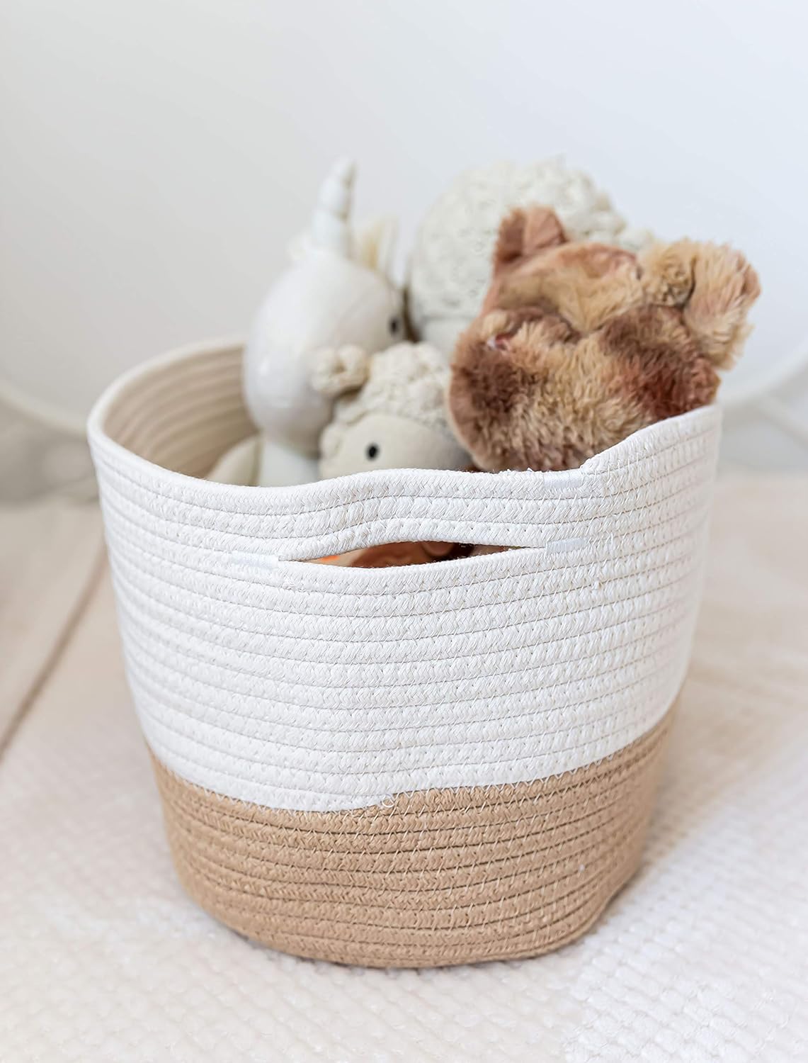 OrganiHaus Woven Storage Baskets for Organizing, Cotton Rope Organizer Bins for Shelves, Closet & Nursery, Dog Toy Basket, Decorative Bins for Toys, Towels & Books - 15x10x9, Honey/Off-White