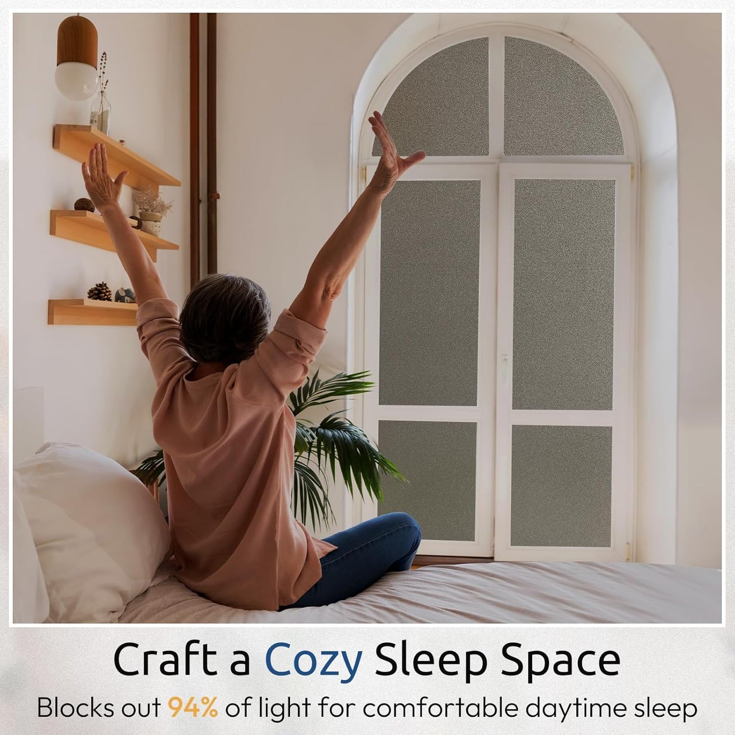 rabbitgoo Privacy Window Film, Static Cling Privacy Film for Glass Windows, Removable Grey Frosted Sun Light Blocking Coverings House Tint for Home Bathroom Garage, Taupe, 17.5 x 78.7 Inches