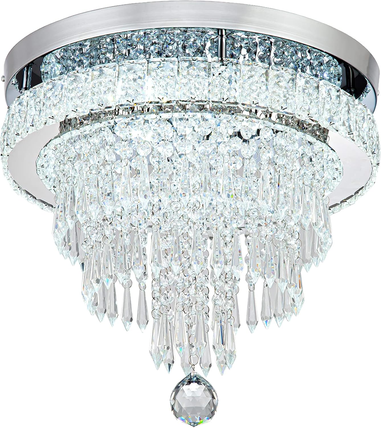 16“ Crystal Chandeliers Light Flush Mount Ceiling Light Fixtures Round Modern LED Chandelier for Living Room Bedroom Dining Room Closet Hallway (Cool White)