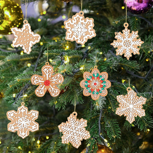 kockuu 12Pcs Christmas Gingerbread Snowflake Ornaments for Tree Rustic Brown Silicone Christmas Ginger Bread Hanging Ornaments Pendants for Xmas Tree Winter Crafts Holiday Home Party Decor Indoor