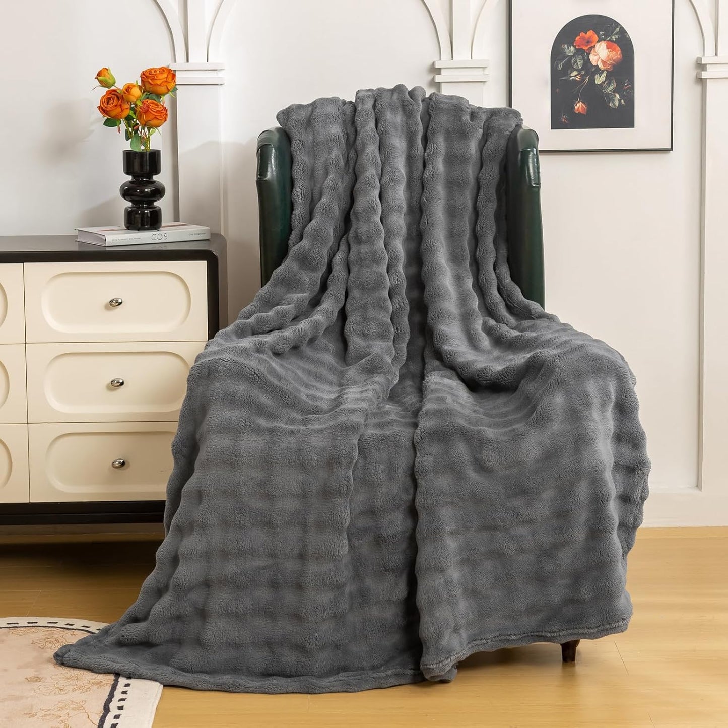 YUSOKI Luxury 3D Bubble Throw Blanket 2lb,All Ages,Home Decoration, (Grey,50 * 60inches)
