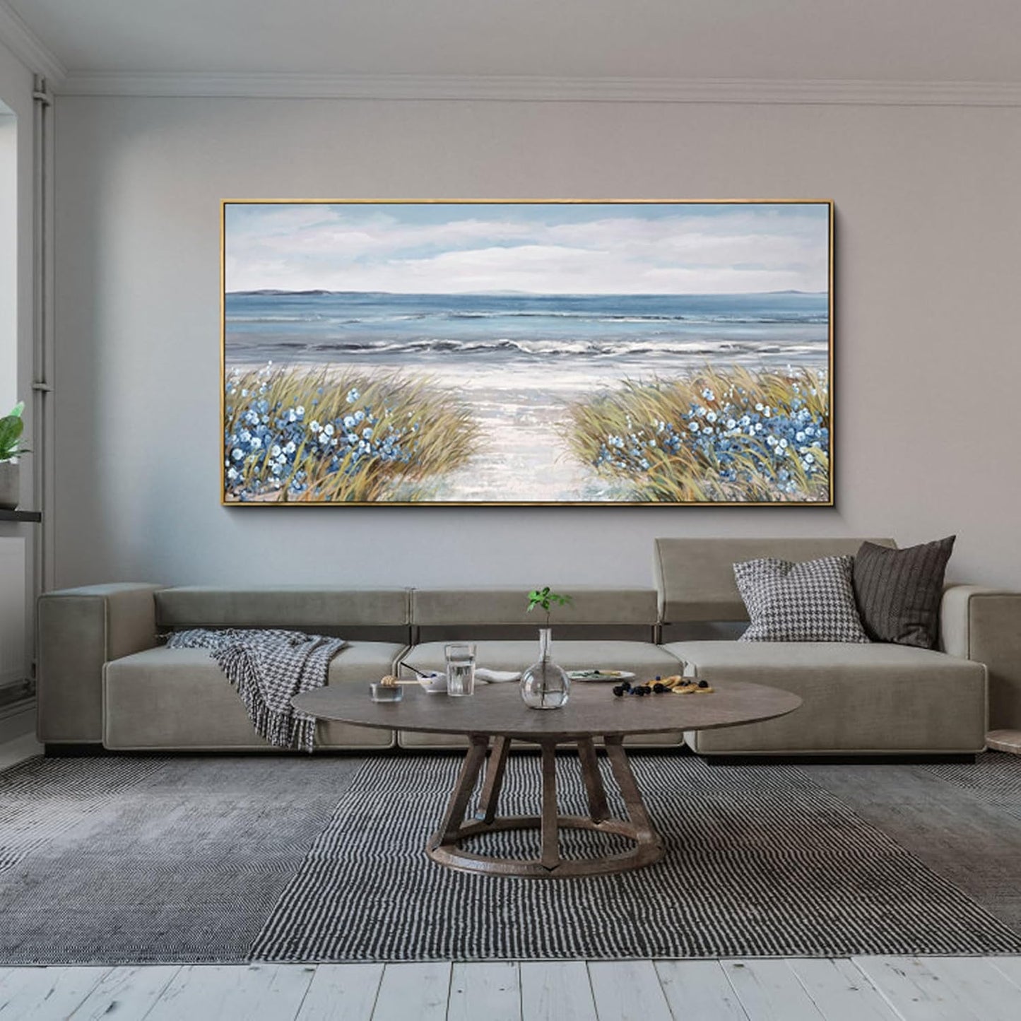 XLSJERST Large Framed Wall Art for Living Room Decor - Farmhouse Boho Beach Coastal Vintage Floral Ocean Wall Picture Flowers Sea Canvas Print Artwork for Home Bedroom Office 29x58