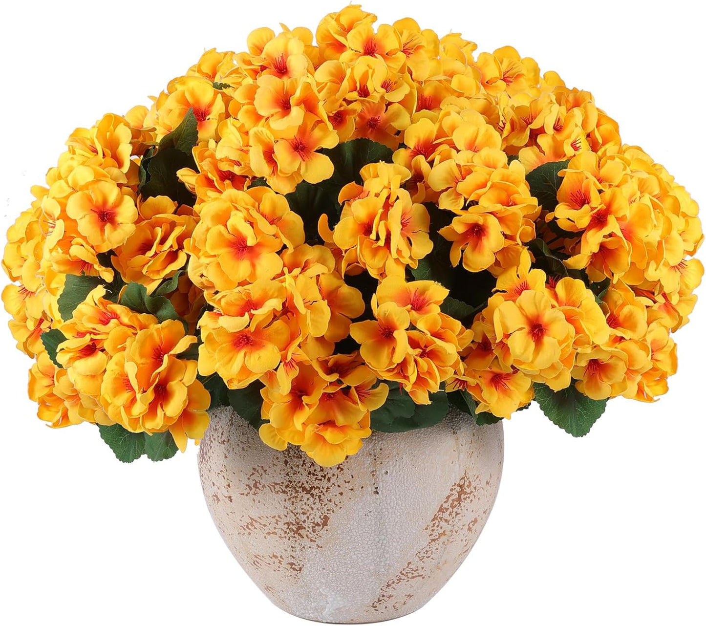 Hananona 12 Pcs Artificial Geranium Flowers for Outdoors Geranium Silk Yellow Flowers Outdoor UV Resistant Garden Plants Faux Fall Flower for Home Kitchen Table Centerpieces Decor (12, Yellow)