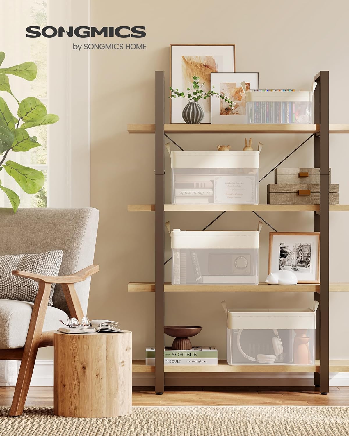 SONGMICS ClosetOrganizers Set of 3, Medium Fabric Storage Baskets, Foldable Organizer with Transparent Nylon Mesh, 15.7 x 11.8 x 9.8 Inches, Handles, for Bedroom, Living Room, Cream White URFB940W01