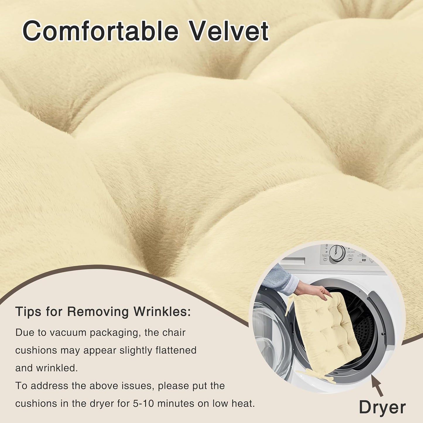 OVOV Chair Cushions for Dining Chairs Set of 6 Tufted Indoor Chair Pads with Ties Soft Square Seat Cushions for Kitchen Chairs 15.5"x15.5",White