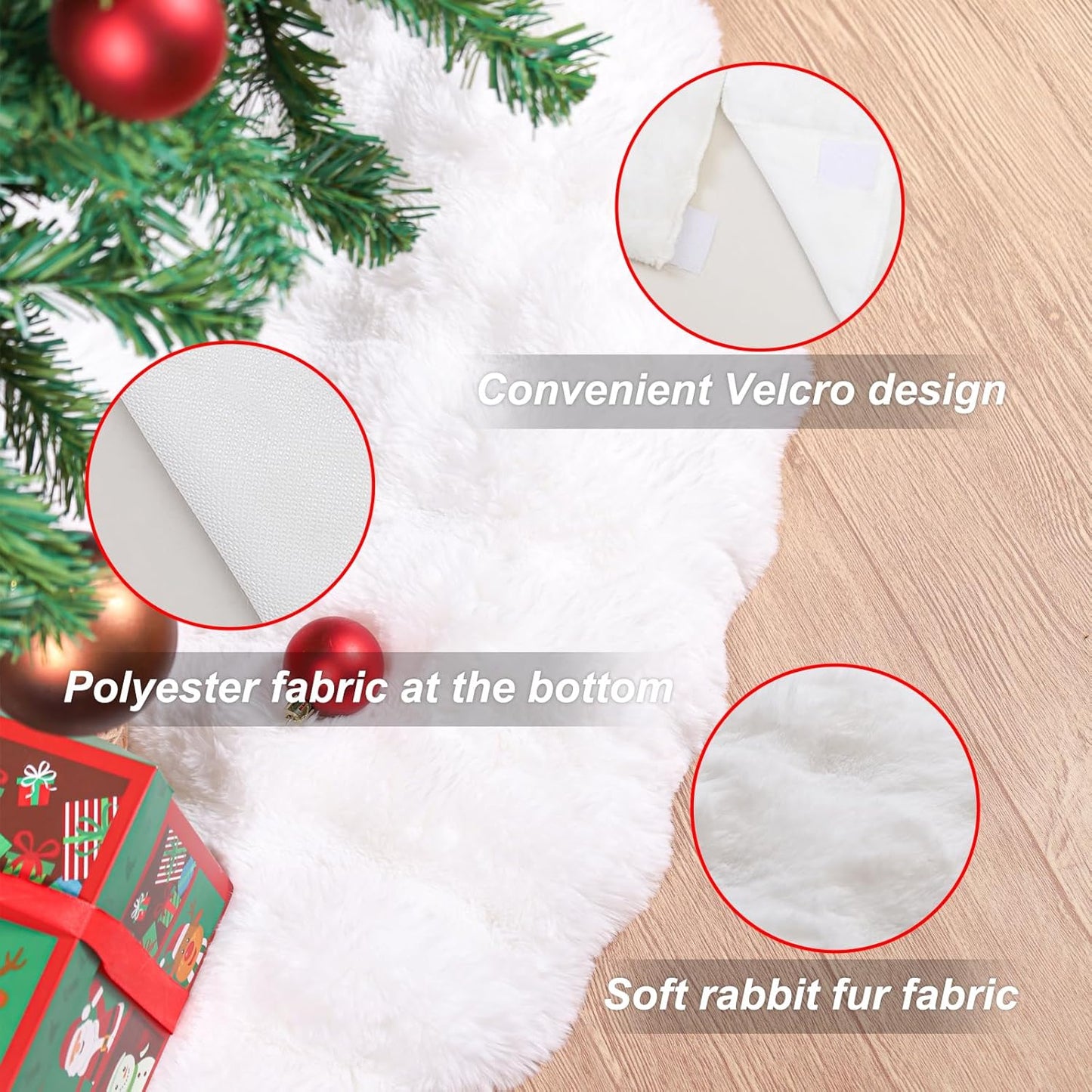 48 Inch Rabbit Fur Christmas Tree Skirt White Plush Skirt for Merry Christmas Party Christmas Tree Decoration