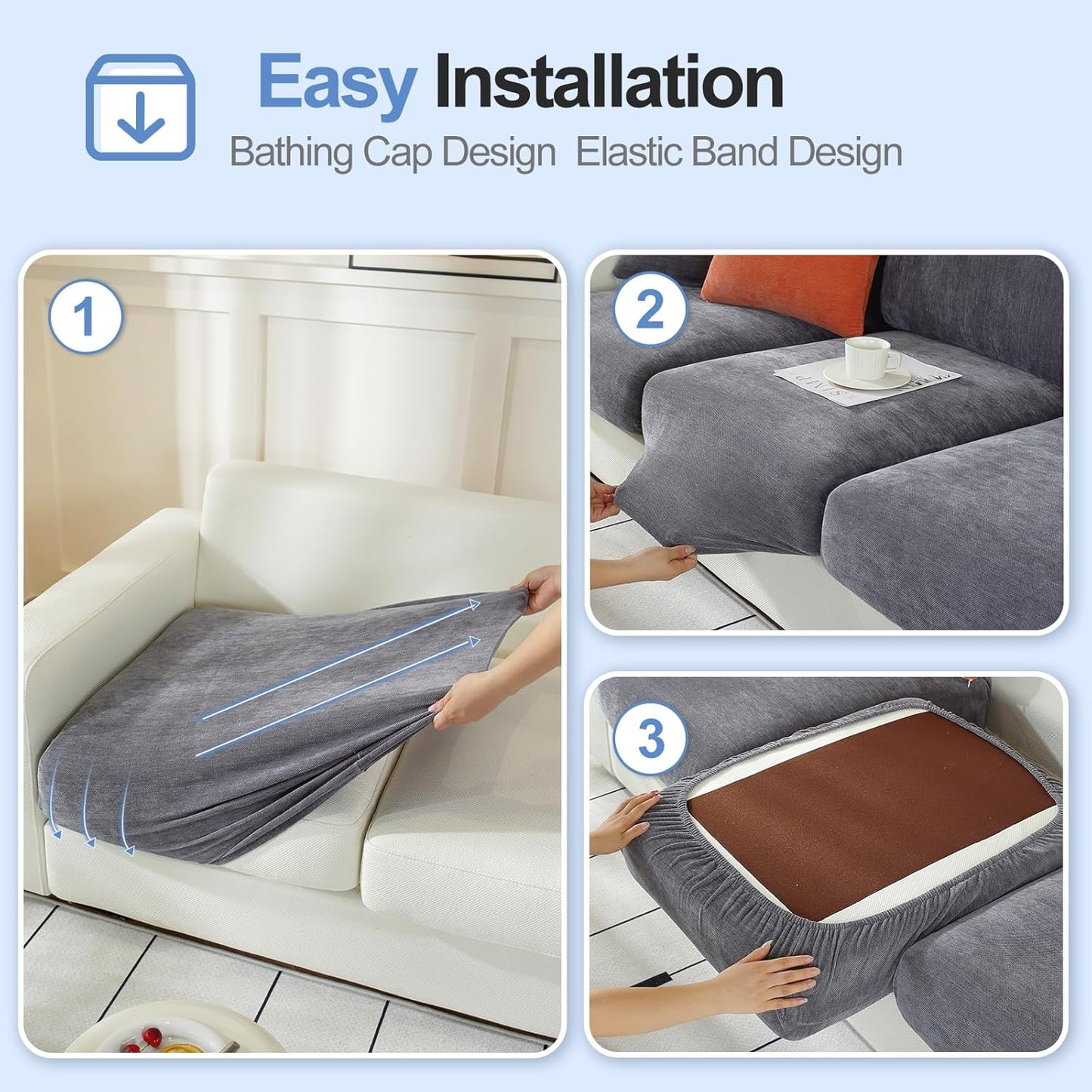 Large Backrest Cushion Covers Super Stretch Backrest Covers for 2 Cushion Couch Sofa, Couch Back Cushion Covers Featuring with Chenille Yarn (Softer Version, 2PC, Dark Grey)