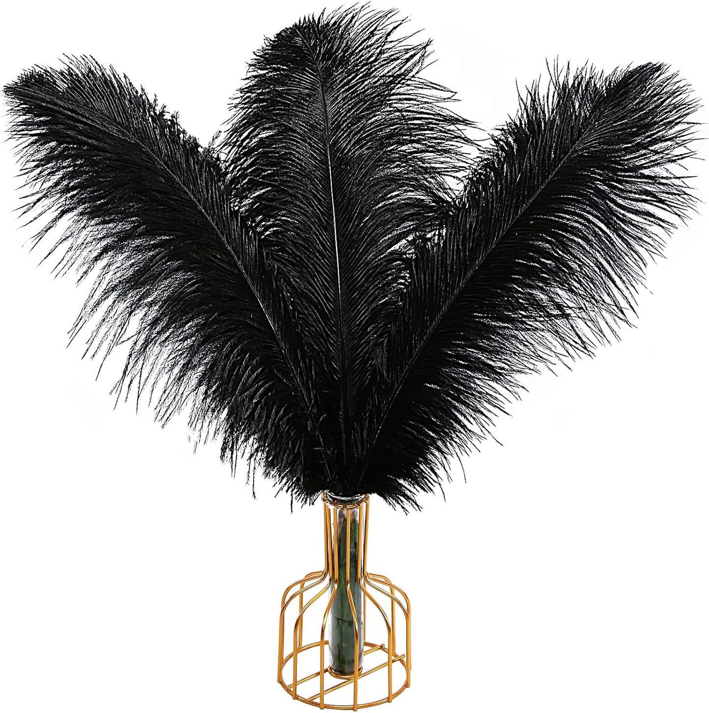 THARAHT Black Ostrich Feathers 12pcs Large Natural Bulk 14-16Inch 35cm-40cm for Wedding Party Centerpieces Halloween and Home Decoration Feathers