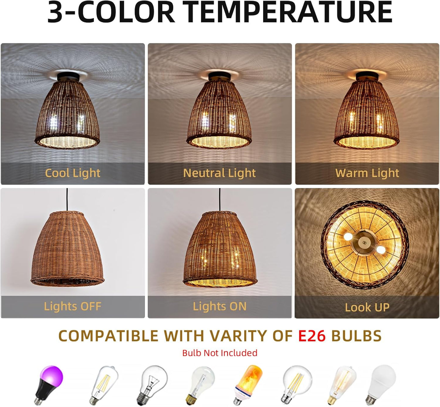 2-Light Dark Curry Rattan Pendant Light,13.77" Rustic Hanging Light,Brown Wicker Pendant Light Hand-Woven Rattan Chandelier for Public Place Dining Living Bedroom Kitchen Farmhouse