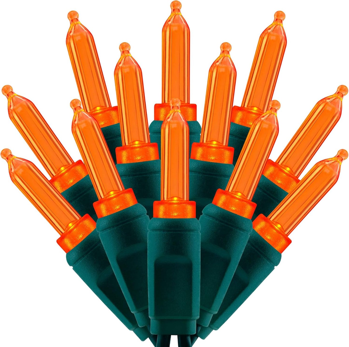 100 Orange One-Piece LED Christmas Lights, 33 ft Green Cord High Waterproof UL Certified T5 Outdoor String Lights (Orange)