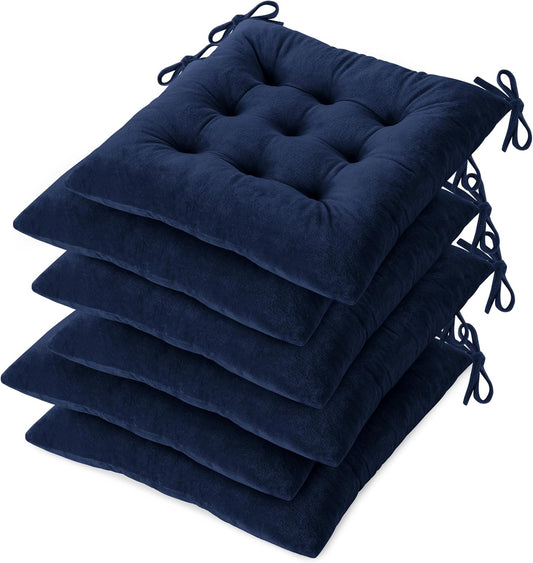 OVOV Chair Cushions for Dining Chairs Set of 6 Tufted Indoor Chair Pads with Ties Soft Square Seat Cushions for Kitchen Chairs 15.5"x15.5",Navy