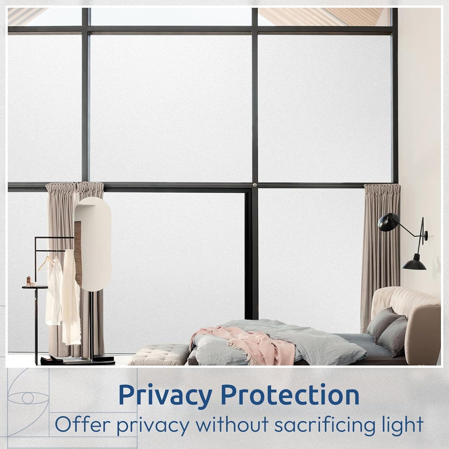 rabbitgoo Window Privacy Film, Non-Adhesive Frosted Glass Window Film for Bathroom, Static Cling Heat Blocking Stickers for Home Indoor Opaque Frosting Coverings House Tint, Matte White 17.5" x 78.7"