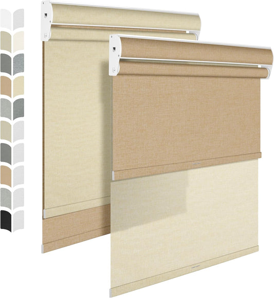 BERISSA Cordless Dual Roller Shades with Cassette Valance,Double Window Shades Blackout and Light Filtering Shades,Day and Night Roller Shades for Home Office Door.Linen Beige.26 W x 36" H