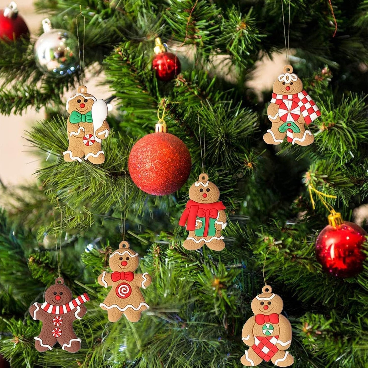 24pcs Gingerbread Man Ornaments for Christmas Tree, Assorted Gingerbread Figurines Ornaments, Christmas Tree Hanging Decorations, 3 Inch Tall
