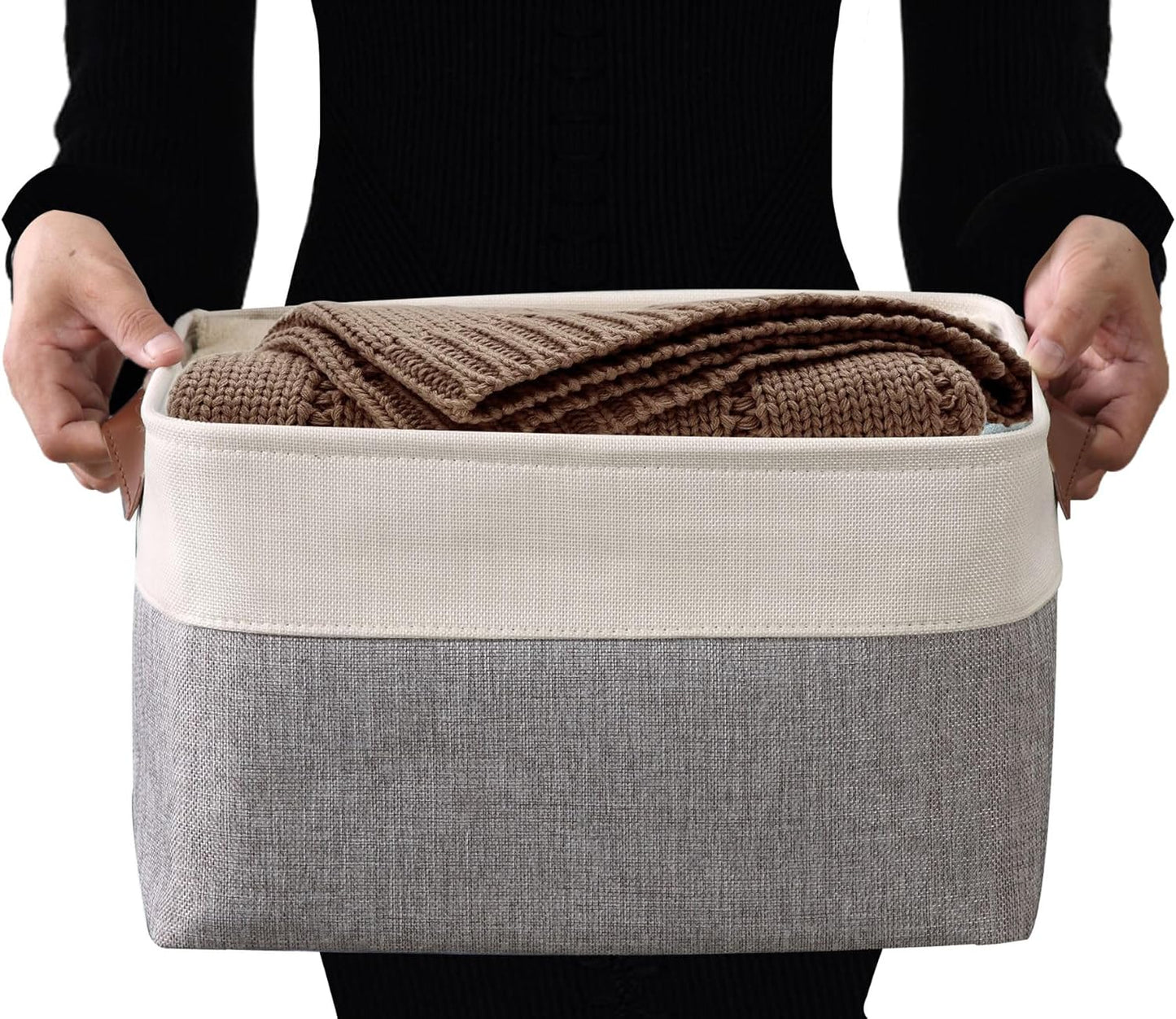 DECOMOMO Storage Baskets for Shelves - Fabric Closet Organizers and Storage Bins, Perfect Baskets for Organizing Closet Toys Nursery (Grey and White, XL - 3 Pack)