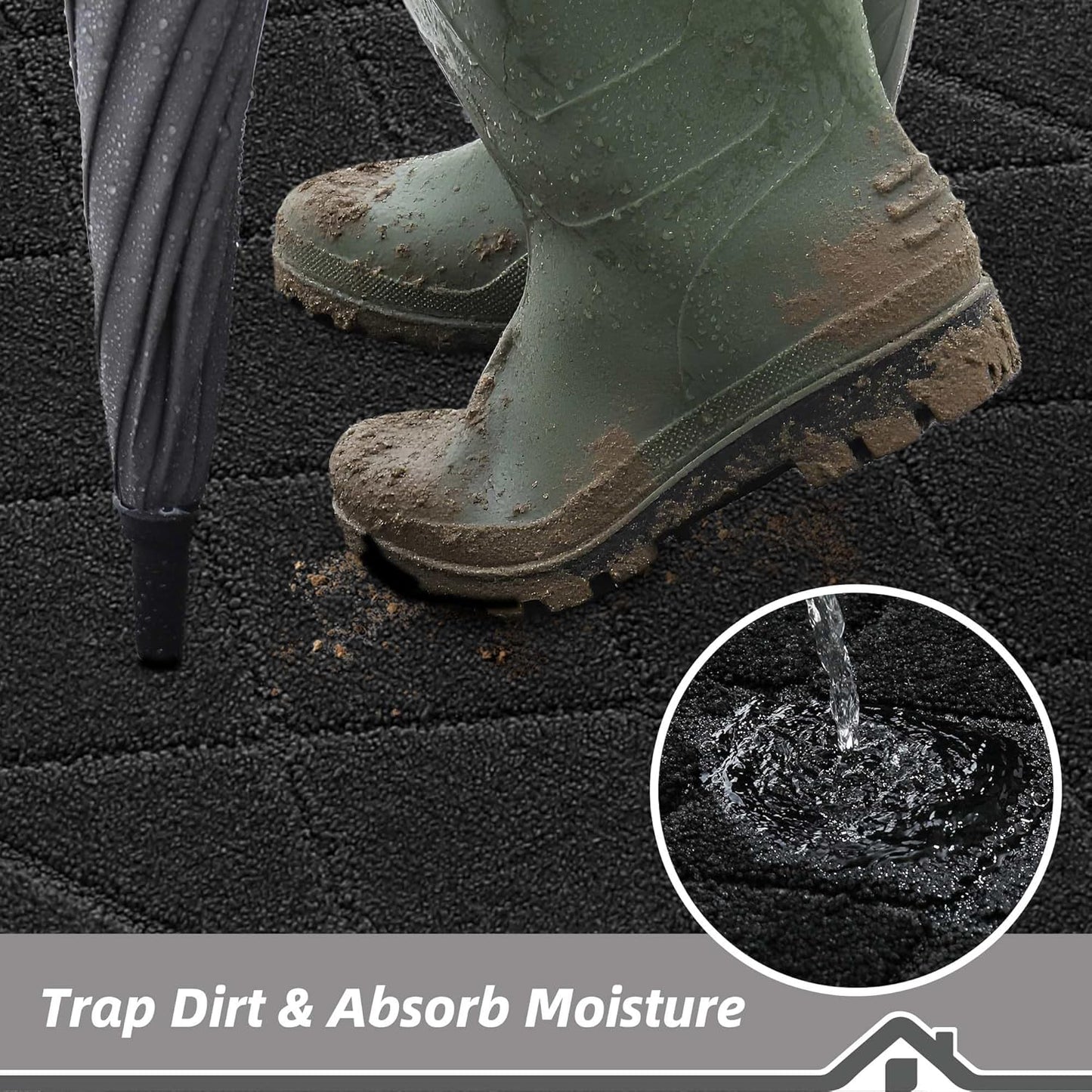 BEQHAUSE Dirt Trapper Door Mat 24" x 60", Doormat Non-Slip Entryway Rugs Washable, Dog Door Mat Stain Resistant and Absorbent Welcome Floor Mat for Front Back Door, Muddy Wet Shoes & Paws, Black