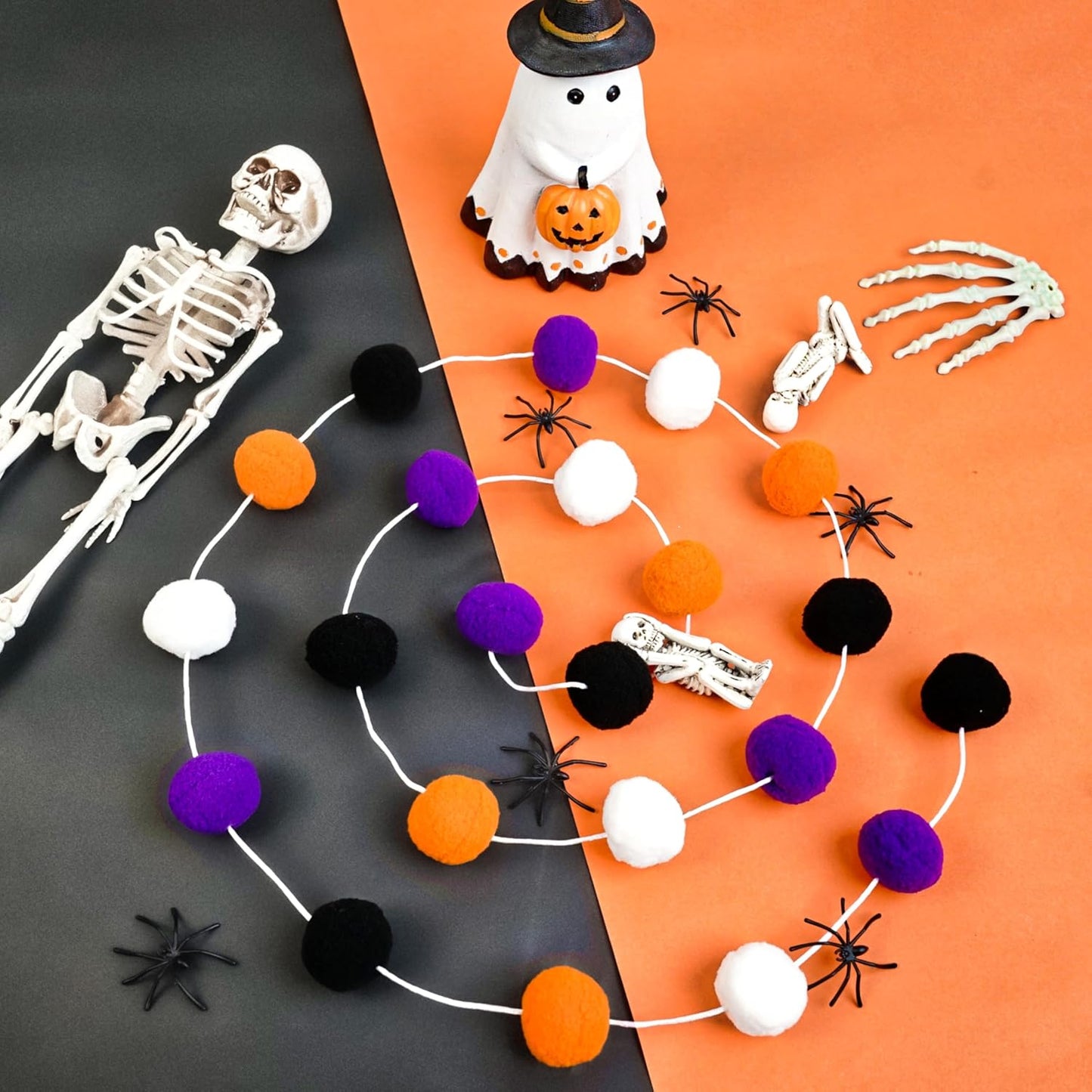 XmasExp Pom Pom Garland Decorations - Large Spring Felt Ball Garland for Mantle, Indoor Home Decor, Easter Tree Ornaments, Kids Room and Party Hanging Decor,13 Ft. (Halloween, 1.57")