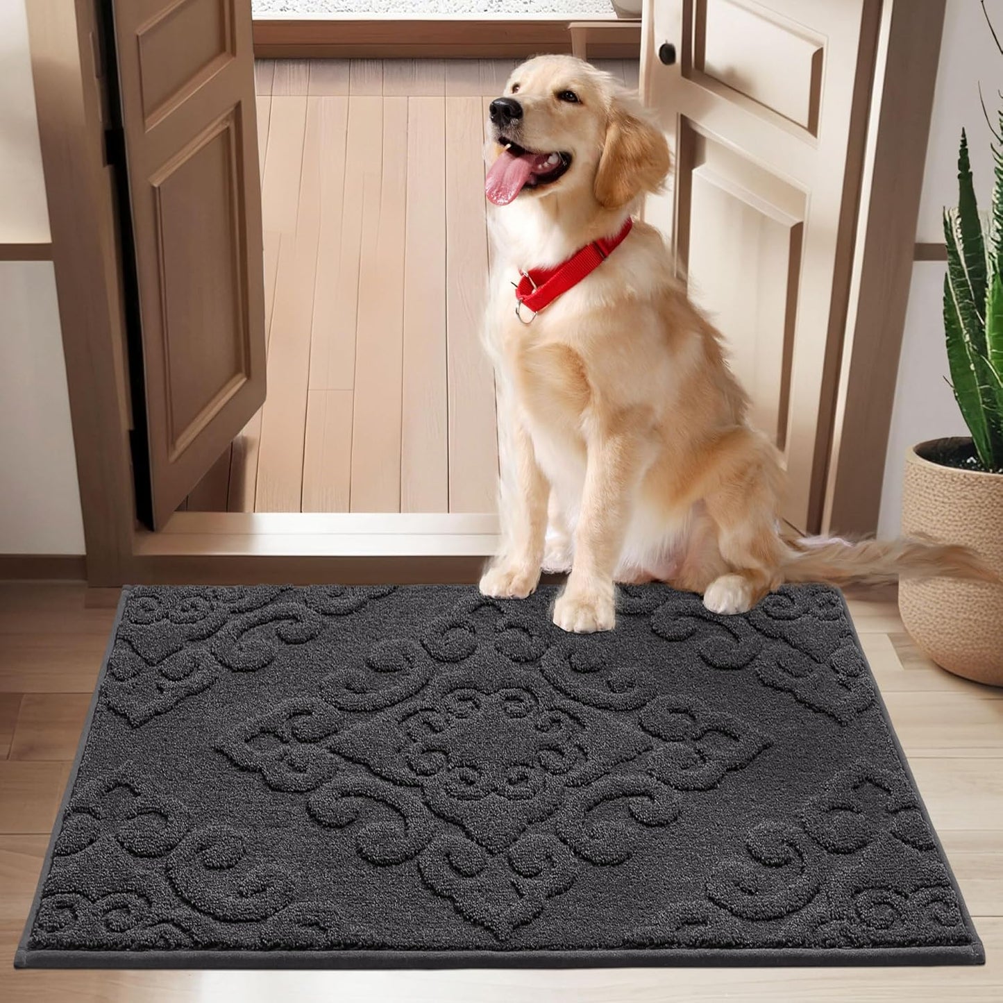 COSY HOMEER-Door-Mat-Non-Slip-Entryway-Rug 24”x36” Absorbent Welcome Mats Washable Dirt Trapper Door Mat Entrance Floor Mats for Front Back Doormats and Wet Shoes,Dark Grey