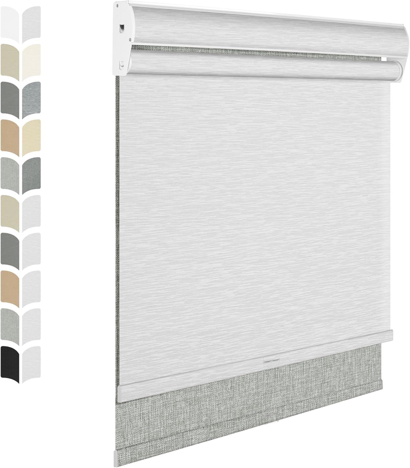 BERISSA Cordless Dual Roller Shades with Cassette Valance, Double Window Shades Blackout and Light Filtering, Day and Night for Home Office Door. Linen Grey and White. 30 W x 72" H