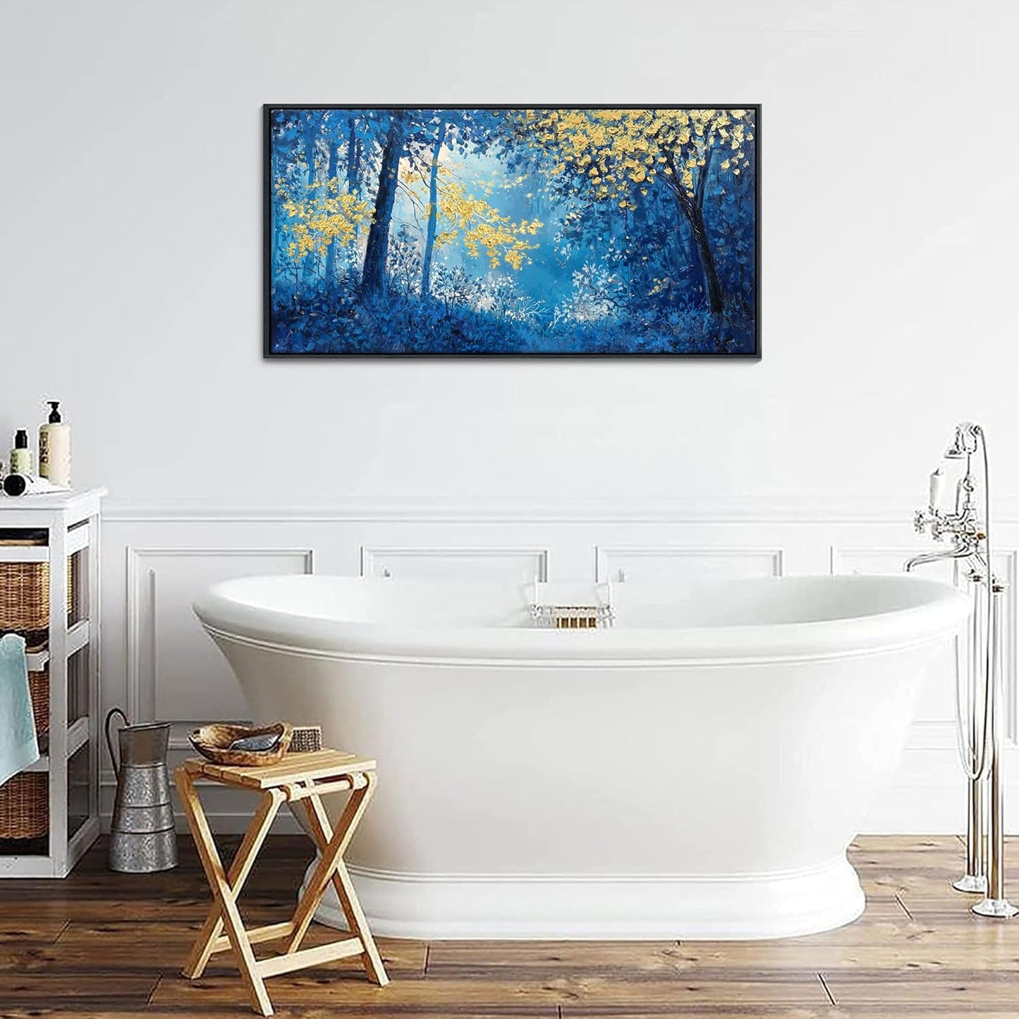 Blue and Gold Canvas Wall Art - Forest Bedroom Wall Art - Tree Wall Pictures for Living Room, Office, or Bedroom - Nature Landscape Canvas Decor Framed Painting 20×40IN