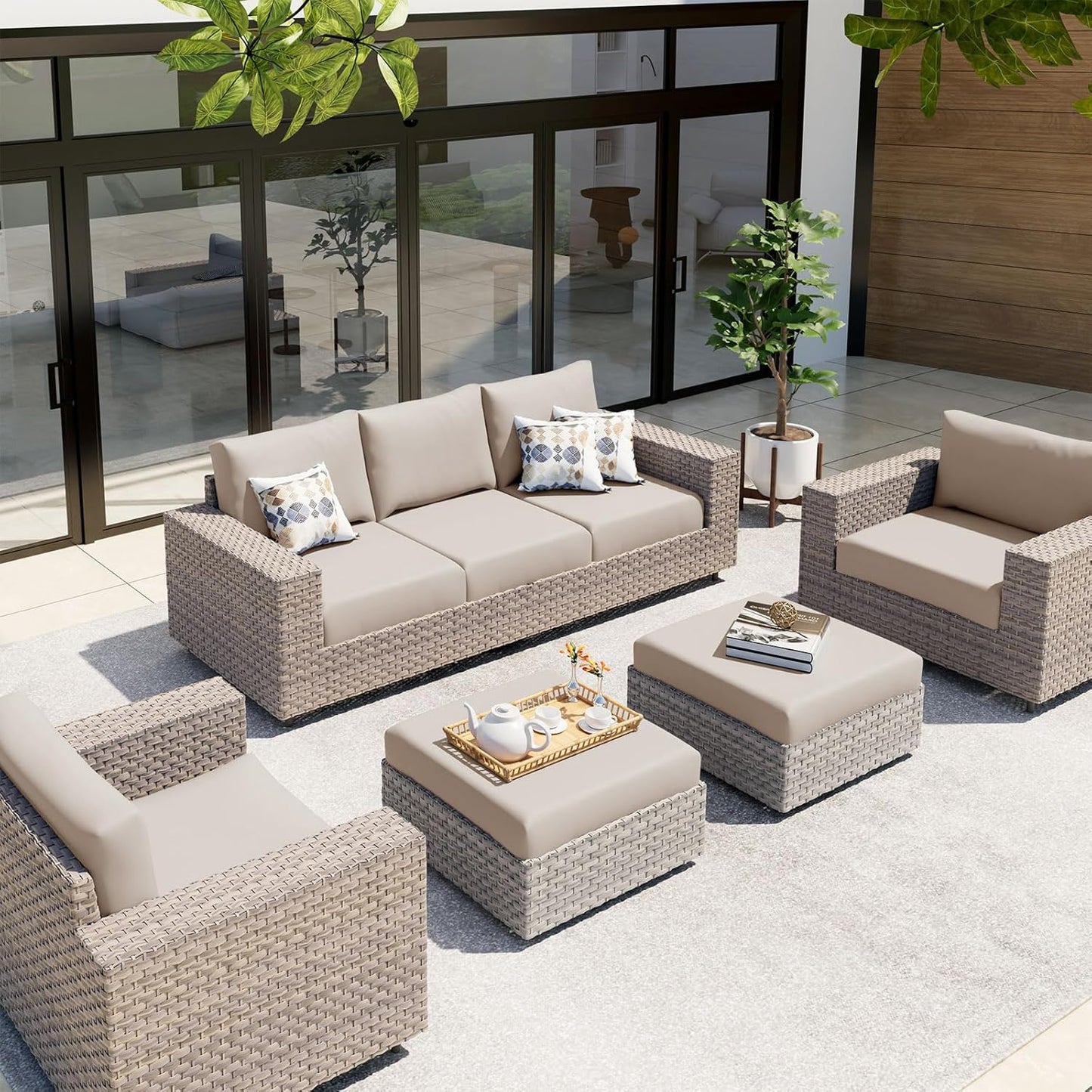 hyha Waterproof Couch Cushion Covers, Stretch Sofa Couch Seat Slipcover for Dog Washable, Non-Slip Waterproof Outdoor Cushion Covers for Patio Furniture Replacement (1 Piece for Medium, Taupe)