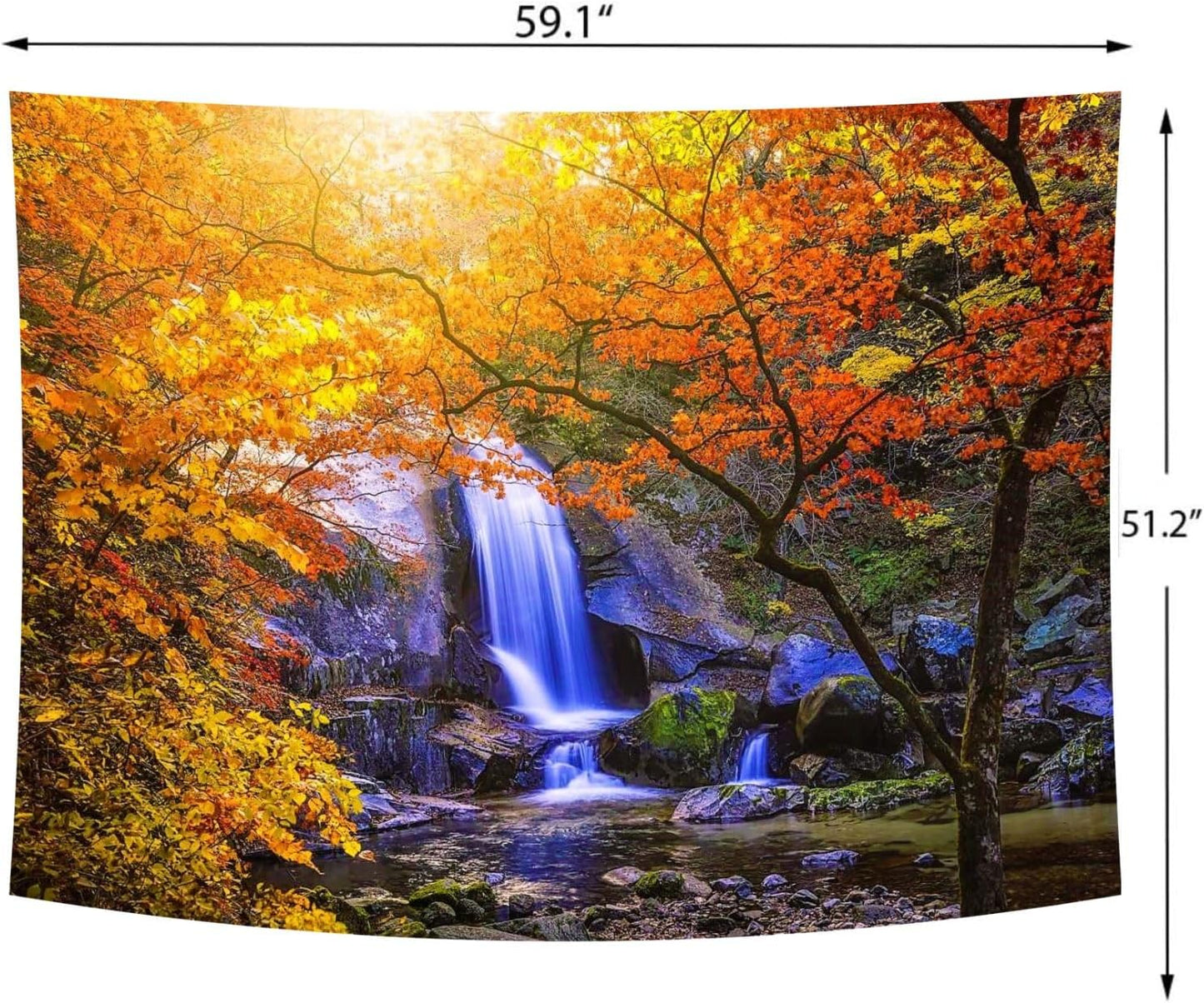 Delur Waterfall Tapestry Forest Nature Scenic Tree Mountain Sunset Tapestry Wall Hanging Natural Landscape Sunrise Headboard for Bedroom Living Room Home Decor (51.2" x 59.1")