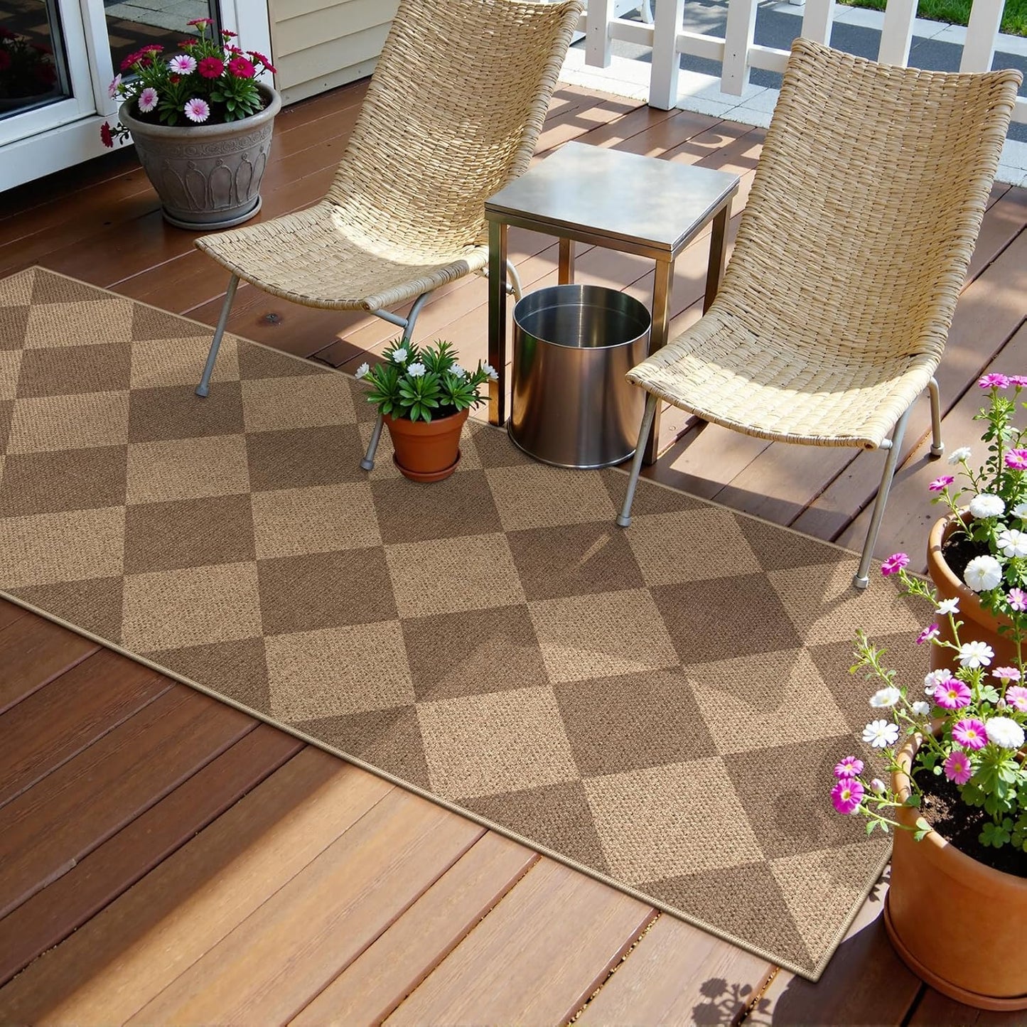 Lahome Checkered Easy Jute Runner Rug, 2x6 Kitchen Mats for Floor Non Slip Washable Entryway Runner, Checkerboard Nature Indoor Outdoor Carpet for Hallway 6ft Entry