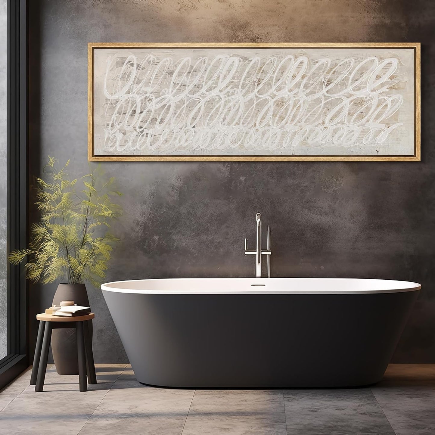 MUDECOR Large Framed Canvas Print Wall Art White Abstract Calligraphy Antique Retro Fine Art Illustrations Decorative Colorful for Bedroom - 60"x20"