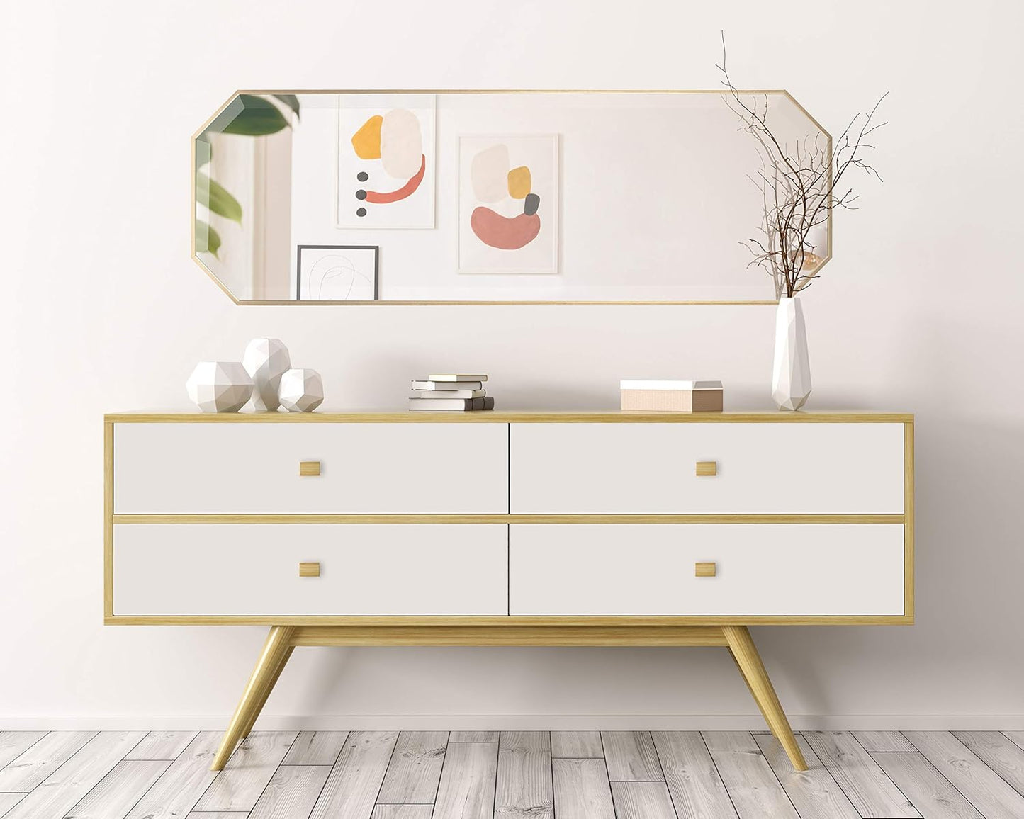 Kate and Laurel Rhodes Modern Full Length Framed Octagon Wall Mirror, 16 x 48, Gold, Decorative Glam Geometric Wall Accent