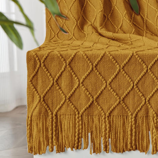 inhand Knitted Fall Throw Blanket for Couch and Bed, Knit Fall Decor Halloween Blanket with Tassel, Brown Lightweight Decorative Farmhouse Warm Woven Blankets and Throws for Women, 50"x60"